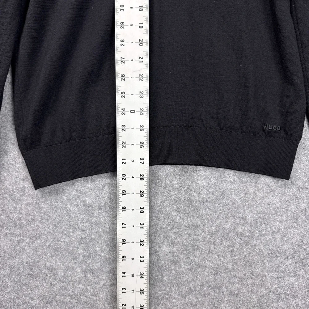 Hugo Boss Polo Sweater XL Black 100% Virgin Wool Long Sleeve Knit Logo
